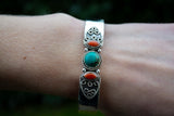Bracelet Manchette en Argent avec Turquoise et Corail