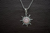 Pendentif en forme de soleil en argent 925 et quartz rose (Moyen)