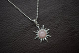 Pendentif en forme de soleil en argent 925 et quartz rose (grand)
