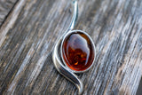 Pendentif serpent en argent 925 avec ambre cognac de la Mer Baltique