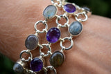 Bracelet en argent 925 avec labradorites & améthystes – Lumière mystique et élégance artisanale