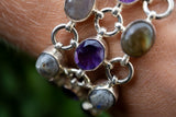 Bracelet en argent 925 avec labradorites & améthystes – Lumière mystique et élégance artisanale
