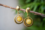 Boucles d'Oreilles en Ambre Jaune et Vermeil Argent 925 (Petit)