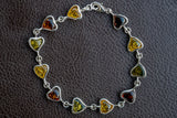Bracelet avec ambres multicouleurs en forme de coeur en argent 925