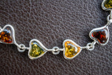 Bracelet avec ambres multicouleurs en forme de coeur en argent 925