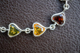Bracelet avec ambres multicouleurs en forme de coeur en argent 925
