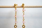 Boucles d'oreilles en quartz rose et argent 925 plaqué or en forme de feuilles