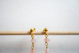 Boucles d'oreilles en quartz rose et argent 925 plaqué or en forme de feuilles