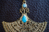 Pendentif artisanal en argent 925 plaqué or et turquoise