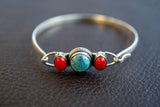Bracelet Manchette en Argent avec Turquoise et Corail (Petit)