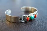 Bracelet Manchette en Argent avec Turquoise et Corail