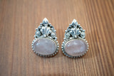 Boucles d'oreilles ethnique en quartz rose et argent 925