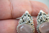 Boucles d'oreilles ethnique en quartz rose et argent 925