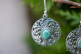 Boucles d'Oreilles Créoles en Argent 925 avec Turquoise Reconstituée