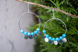 Boucles d'Oreilles Créoles en Argent 925 avec Turquoise Reconstituée