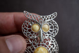 Broche en Ambre Jaune de la Mer Baltique en Forme d'Hibou