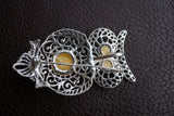 Broche en Ambre Jaune de la Mer Baltique en Forme d'Hibou