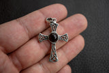 Pendentif Croix Celtique en Argent 925 avec Ambre Cerise