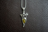 Pendentif en Argent 925 en Forme de Chat avec Ambre Vert