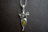 Pendentif en Argent 925 en Forme de Chat avec Ambre Vert