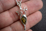 Pendentif en Argent 925 en Forme de Chat avec Ambre Vert