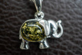 Pendentif Élégant en Forme d'Éléphant en Argent 925 avec Ambre vert (petit)