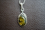 Pendentif en Argent 925 avec Ambre Vert de la Mer Baltique