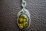 Pendentif en Argent 925 avec Ambre Vert de la Mer Baltique