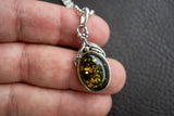 Pendentif en Argent 925 avec Ambre Vert de la Mer Baltique