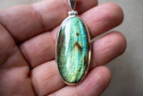 Pendentif en labradorite naturelle en argent 925, 55x25 mm