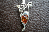 Pendentif en Argent 925 en Forme de Chat avec Ambre Cognac