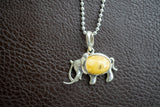 Pendentif Élégant en Forme d'Éléphant en Argent 925 avec Ambre Jaune (grand)