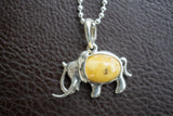 Pendentif Élégant en Forme d'Éléphant en Argent 925 avec Ambre Jaune (grand)