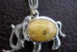 Pendentif Élégant en Forme d'Éléphant en Argent 925 avec Ambre Jaune (grand)