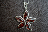 Pendentif en Argent 925 avec Ambre Cerise en Forme de Fleur