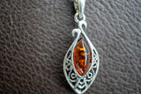 Pendentif en Argent 925 avec Ambre Cognac de la Mer Baltique