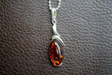 Pendentif en Argent 925 avec Ambre Cognac de la Mer Baltique