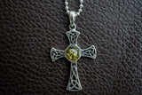 Pendentif Croix Celtique en Argent 925 avec Ambre Vert