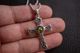 Pendentif Croix Celtique en Argent 925 avec Ambre Vert