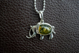 Pendentif Élégant en Forme d'Éléphant en Argent 925 avec Ambre vert (grand)