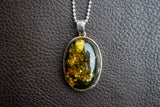 Pendentif Oval en Argent 925 avec Ambre Vert de la Mer Baltique