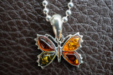 Pendentif Papillon en Ambre Multicolore en argent 925 (petit)