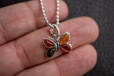 Pendentif Papillon en Ambre Multicolore en argent 925 (petit)