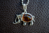 Pendentif Élégant en Forme d'Éléphant en Argent 925 avec Ambre Cognac (Grand)