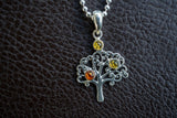 Pendentif Arbre de Vie en Argent 925 avec Ambre Multicolore Naturelle