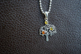 Pendentif Arbre de Vie en Argent 925 avec Ambre Multicolore Naturelle