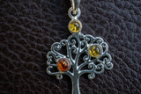 Pendentif Arbre de Vie en Argent 925 avec Ambre Multicolore Naturelle