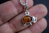 Pendentif Élégant en Forme d'Éléphant en Argent 925 avec Ambre Cognac (petit)
