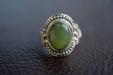 Bague ethnique en argent 925 avec néphrite (jade)