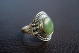 Bague ethnique en argent 925 avec néphrite (jade)